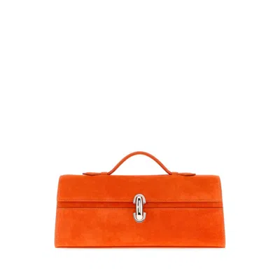 Savette Orange Suede Slim Symmetry Handbag In Green