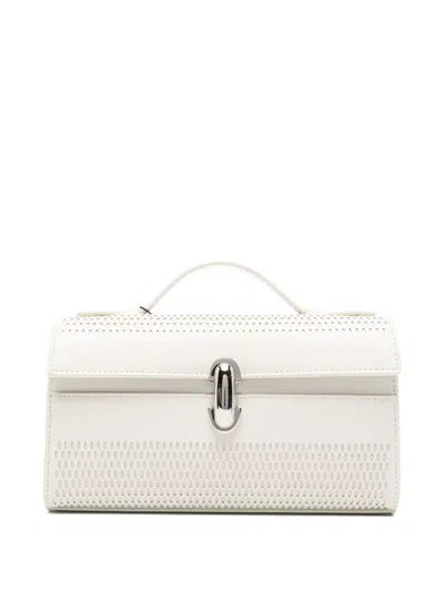 Savette Perforated Leather Tote Bag In White