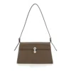 Savette Simmetry Brown Shoulder Bag With Top Strap And Twist Lock Closure In Leather In Gray