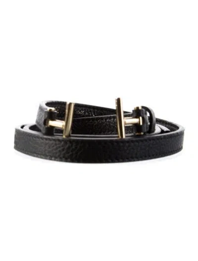 Pre-owned Savette Skinny Leather Belt In Black