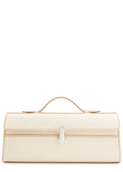 Savette Slim Symmetry Canvas And Leather Pochette In Off White