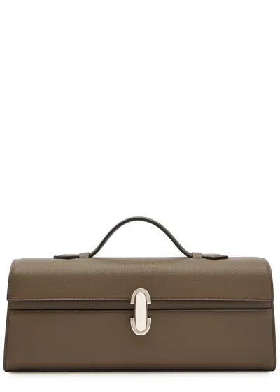 Savette Slim Symmetry Grained Leather Pochette In Dark Brown