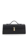 Savette Slim Symmetry Pochette In Grained Calf Leather In Black