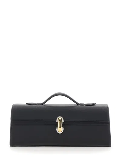 Savette Slim Symmetry Pochette In Milled Calf Leather In Black