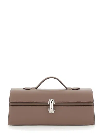 Savette Slim Symmetry Pochette In Milled Calf Leather In Brown