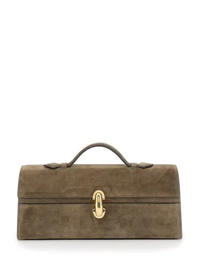 Savette Slim Symmetry Pochette In Suede In Brown