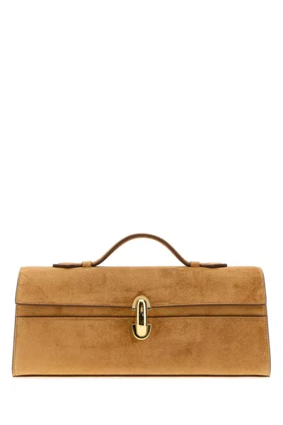Savette Slim Symmetry Pochette In Suede In Camel