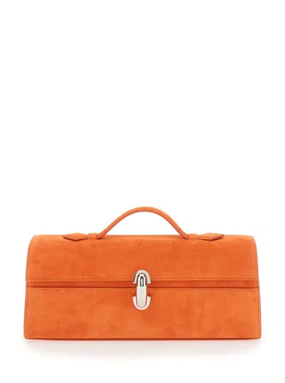 Savette Slim Symmetry Pochette In Suede In Red