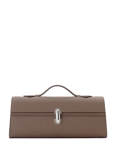 Savette Slim Symmetry Pochette Leather Taupe In Brown