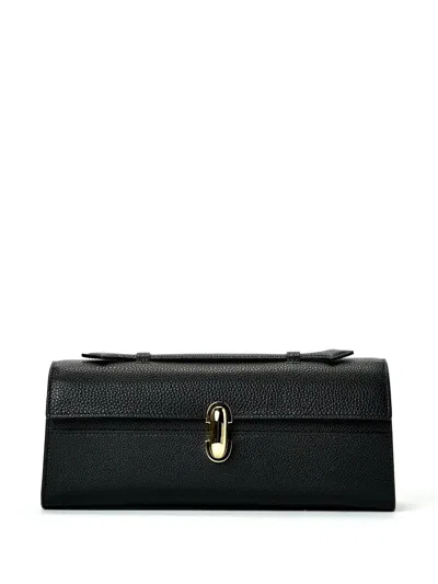Savette Slim Leather Pochette Top-handle Bag In Black