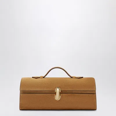 Savette Slim Symmetry Pouch In Light Brown Calf Leather In Beige