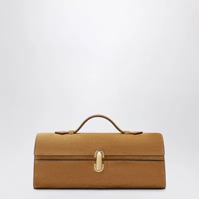 Savette Slim Symmetry Pouch In Light Brown Calf Leather In Beige
