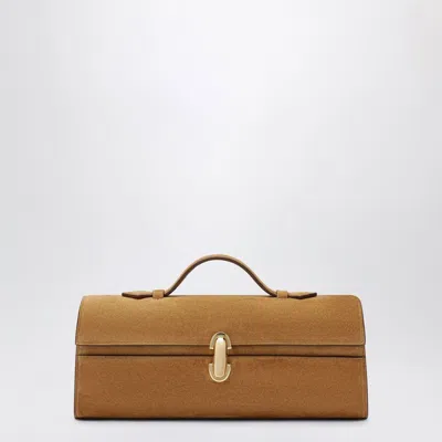 Savette Slim Symmetry Pouch In Light Brown Calf Leather In Beige