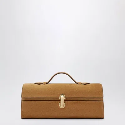 Savette Slim Symmetry Pouch In Light Brown Calf Leather In Beige