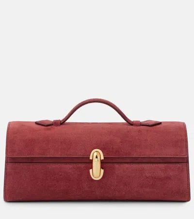 Savette Slim Symmetry Small Suede Clutch In Bordeaux