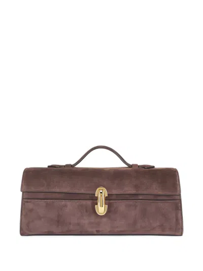 Savette Slim Symmetry Suede Clutch Bag In Red