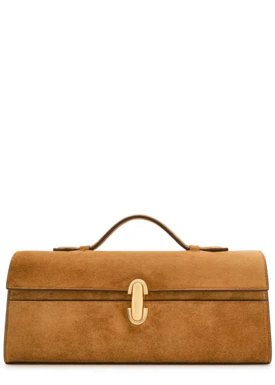 Savette Slim Symmetry Suede Pochette In Tan