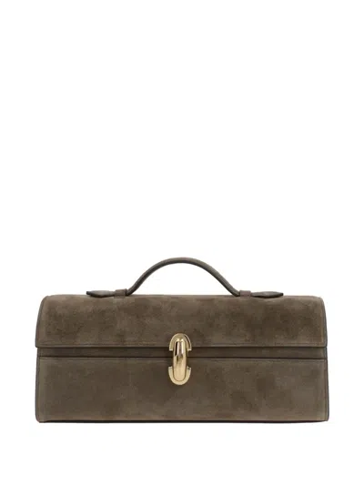 Savette Slim Symmetry Turn-lock Flat-handle Tote Bag In Brown