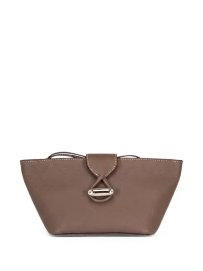 Savette Small Anello Grainy Leather Clutch Bag In Orange