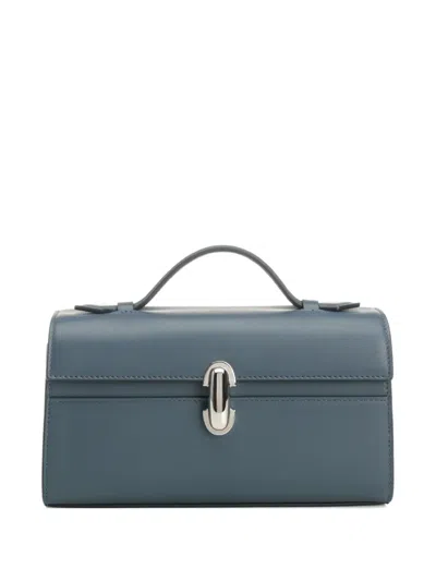 Savette Small Stitching-detail Clutch Bag In Blue