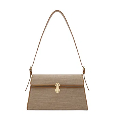 Savette Symmetry Crossbody Bag In Canvas And Light Brown Leather In Purple