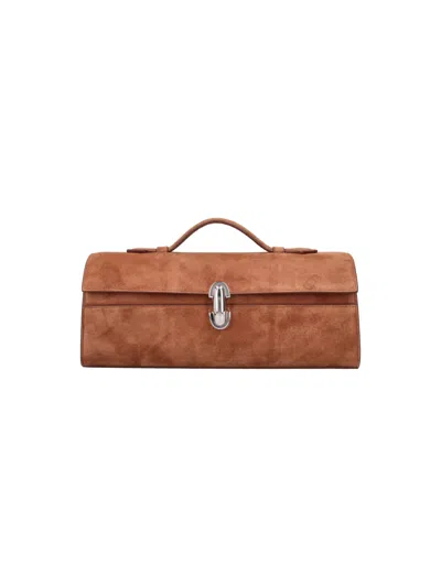 Savette Suede Calfskin Top Handle Bag In Brown