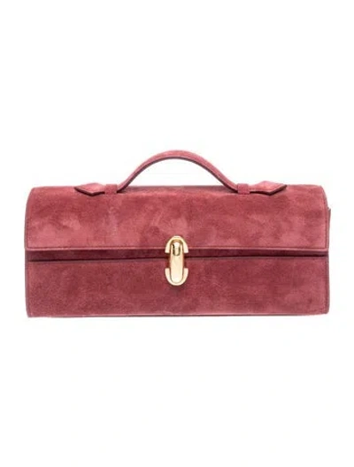 Pre-owned Savette Suede Slim Symmetry Pochette In Burgundy