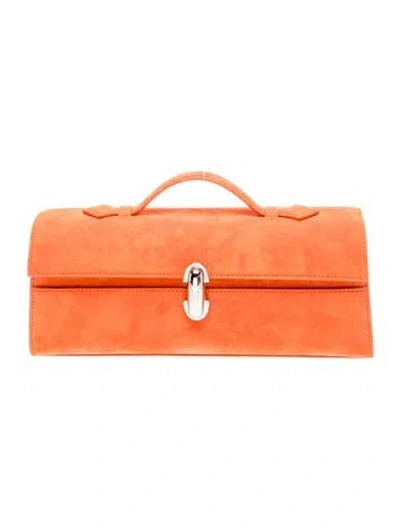 Pre-owned Savette Suede Slim Symmetry Pochette In Orange