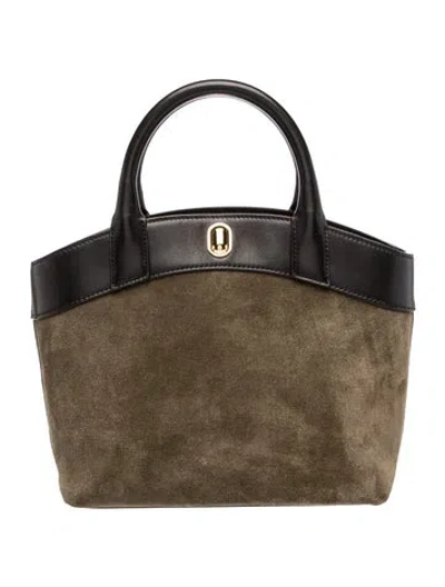 Pre-owned Savette Suede Top Handle Bag In Gray