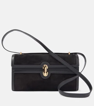 Savette Symmetry 26 Leather-trimmed Suede Shoulder Bag In Black