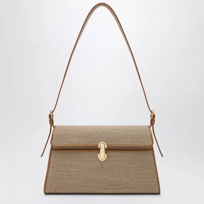 Savette Symmetry Crossbody Bag In Canvas And Light Brown Leather In Nude
