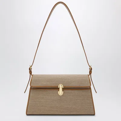Savette Symmetry Crossbody Bag In Canvas And Light Brown Leather In Beige