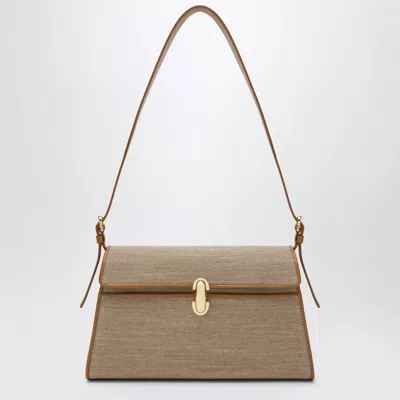 Savette Symmetry Crossbody Bag In Canvas And Light Brown Leather In Beige