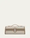 Savette Symmetry Herringbone Linen & Leather Pochette In Brown