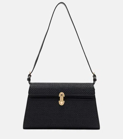 Savette Symmetry Leather-trimmed Raffia Shoulder Bag In Black