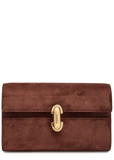 Savette Symmetry Mini Suede Clutch In Brown