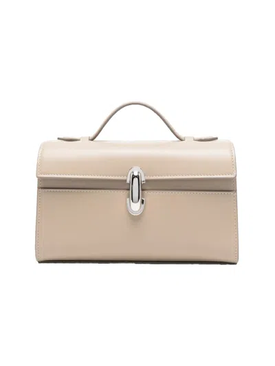 Savette Symmetry Pochette In Grained Leather Bone Bag