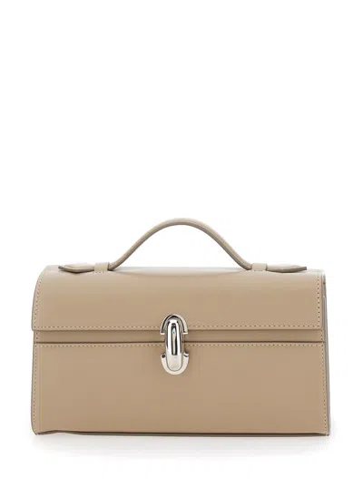 Savette Symmetry Pochette In Smooth Calf Leather In Gray