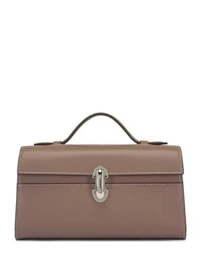Savette Symmetry Pochette Leather Taupe In Brown