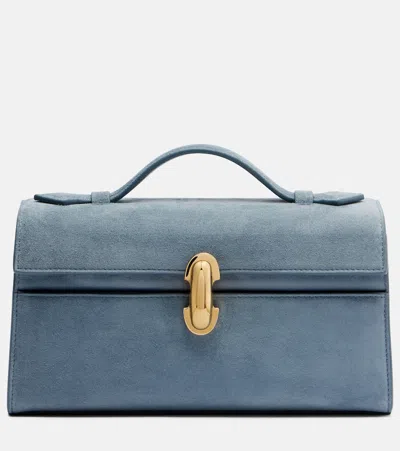Savette Symmetry Pochette Mini Suede Top-handle Bag In Blue