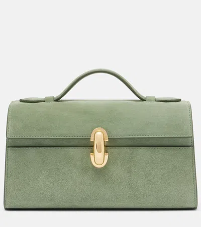 Savette Symmetry Pochette Small Suede Top-handle Bag In Green