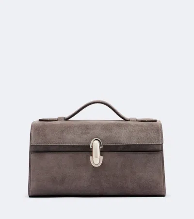 Savette Symmetry Pochette Small Suede Top-handle Bag In Grey