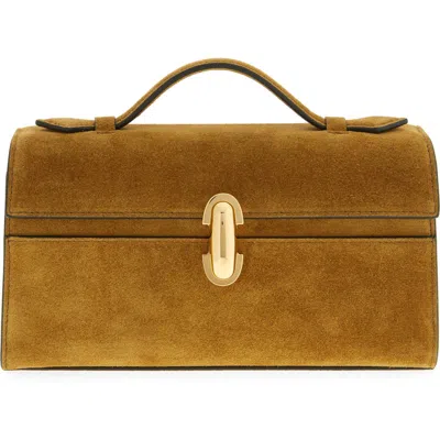 Savette Symmetry Pochette Suede Top Handle Bag In Sepia