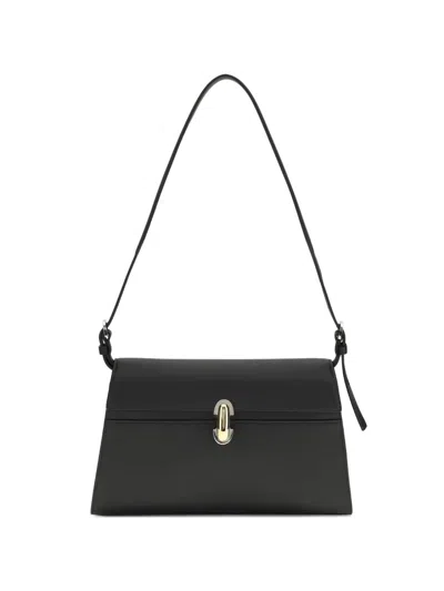 Savette Symmetry Shoulder Bag In Grained Calf Leather In Black