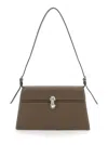 Savette Simmetry Brown Shoulder Bag With Top Strap And Twist Lock Closure In Leather In Brown