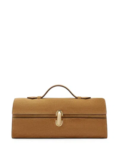 Savette Slim Symmetry Pouch In Light Brown Calf Leather