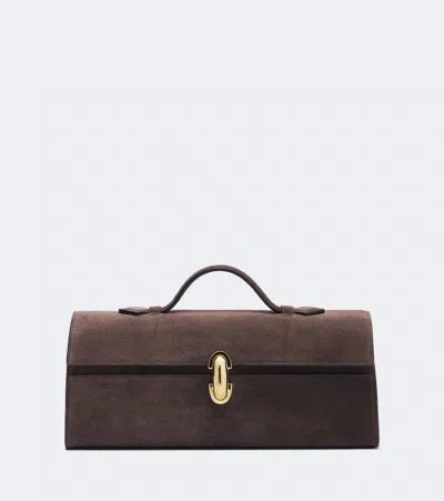 Savette Symmetry Slim Suede Top-handle Bag In Brown