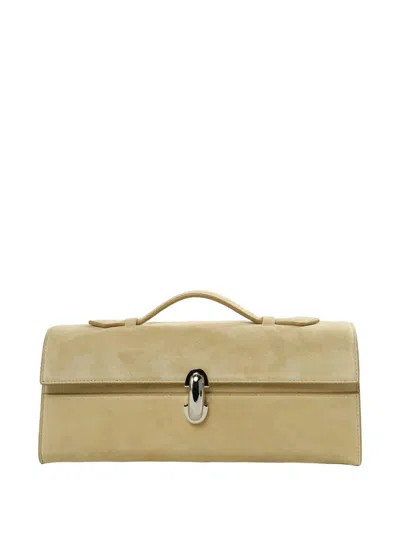 Savette Symmetry Suede Shoulder Bag In Nude