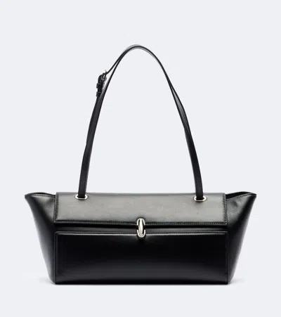 Savette Symmetry Trapeze Medium Leather Shoulder Bag In Black