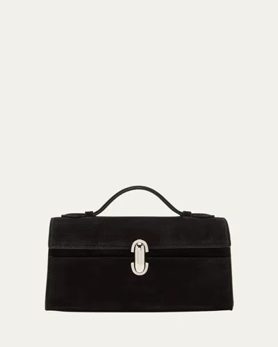 Savette The Symmetry Pouchette Suede Top-handle Bag In Black